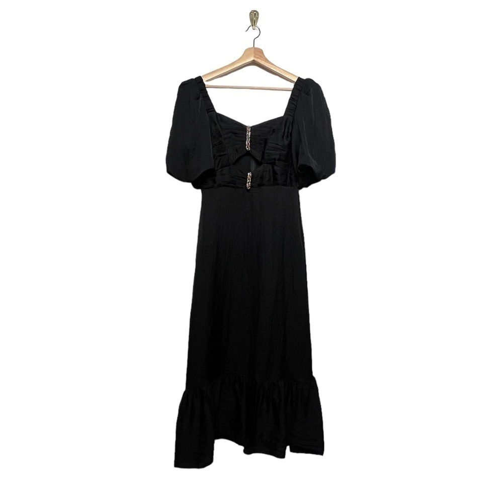 NWT SANDRO Falbala Rhinestone Embellished Cutout Midi Dress Black 6 - Picture 8 of 16